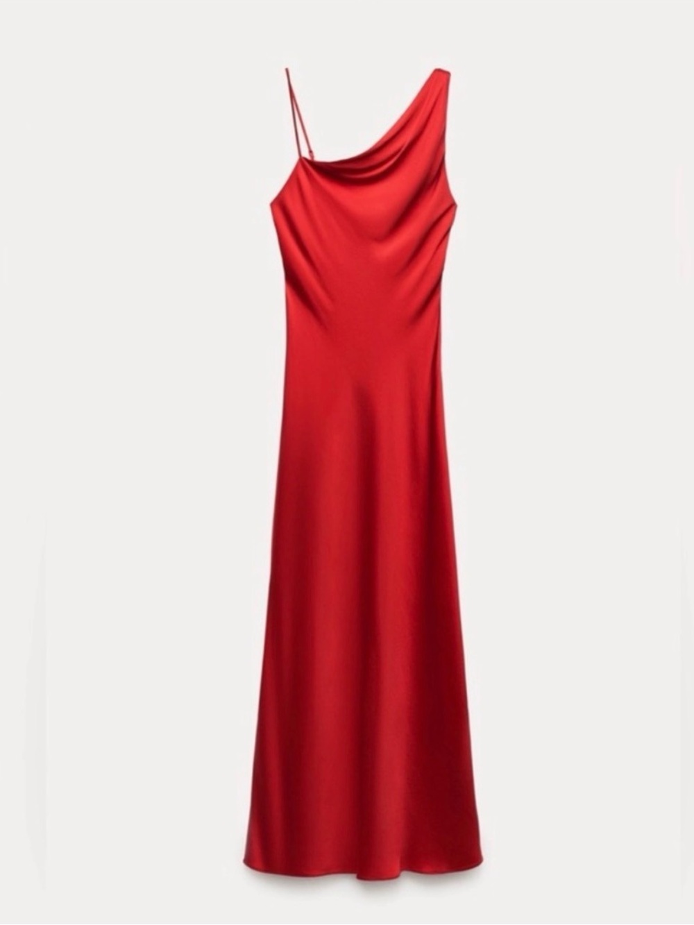 Zara Red Asymmetric Satin Slip Midi Dress
